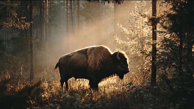 Majestic bison in forest
