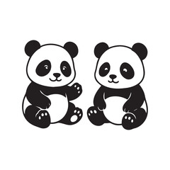 Two cute baby Panda silhouette vector illustration