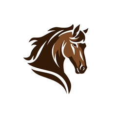 A brown horse's head and neck are depicted against a white background in a simplistic style