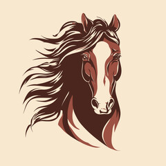 Striking portrait of a beautiful horse with flowing mane in shades of brown