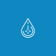 A minimalist white droplet icon with an internal burst on a blue background