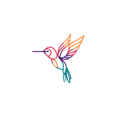 Obraz premium A minimalist illustration of a hummingbird in mid-flight, drawn with a colorful, outlined style