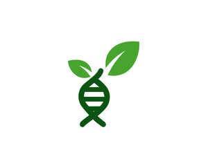 A stylized symbol combining a DNA strand with leaves, suggesting growth and natural science