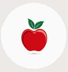 A digitally created red apple illustration with green leaves, set within a textured white circular frame
