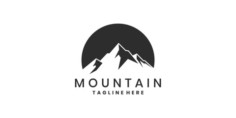 Fototapeta premium Mountain logo with silhouette of peak inside sun