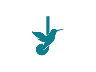 Teal hummingbird with outstretched wings integrated with a circular shape and straight line