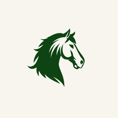 A simple, stylized green horse head silhouette. White background highlights the animal's profile