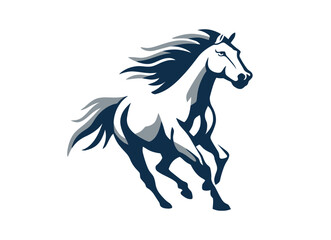 A galloping equine, rendered in shades of blue and gray against a white background