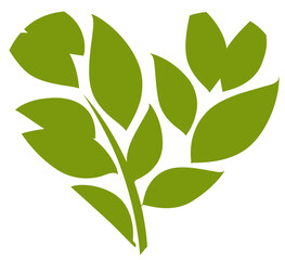 A simplified illustration of a leafy plant with various sized leaves in shades of green on white