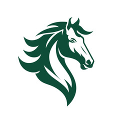 A stylized graphic depicts the profile of a horse's head, a flowing mane, and a powerful neck