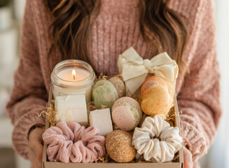 Indulge in the ultimate relaxation with this curated self-care gift box. Featuring artisanal bath products, a soothing candle, and stylish hair accessories, it's the perfect treat for yourself