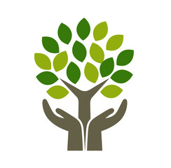 Stylized illustration depicts a tree with hands cradling the trunk, symbolizing protection