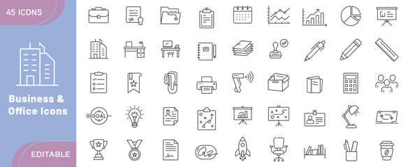 Business and Office Icon Set – Corporate, Management, Finance, Communication, Productivity, Teamwork, Documents, Technology, and Workplace Symbols