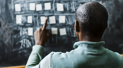 Man Analyzing Plan On Chalkboard