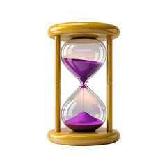 Golden Hourglass with Purple Sand Flowing Against Black Background time