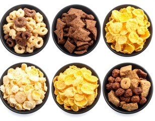 Cereal varieties in dark bowls