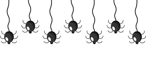 Halloween spider Frame. Vector illustration of Frame from spiders on the thread of web isolated transparent background. Perfect Halloween banner Frame layout. EPS 10