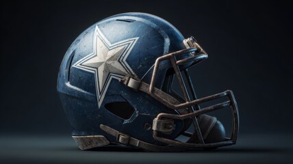 Fototapeta premium Red football helmet with protective padding and star design, front view illustration for sports equipment and team safety gear