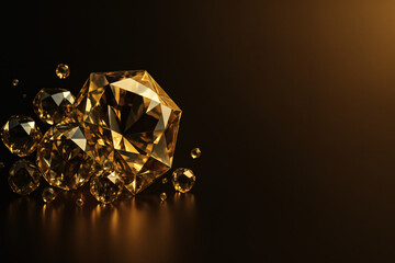 Luxury Gold Diamonds on Dark Background &ndash; 3D Render with Copy Space