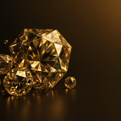 Luxury Gold Diamonds on Dark Background &ndash; 3D Render with Copy Space
