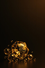 Luxury Gold Diamonds on Dark Background &ndash; 3D Render with Copy Space