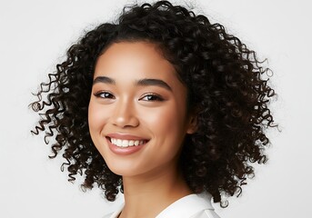 Closeup portrait of a beautiful smiling woman isolated on white background