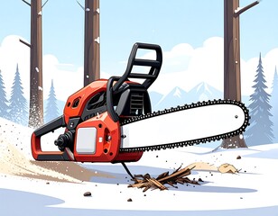 Chainsaw in snowy forest