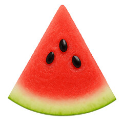 A single, triangular slice of watermelon, showing the bright red flesh, the green-to-pale-green...