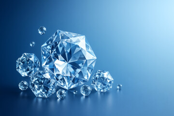 Blue Crystal Diamonds on Gradient &ndash; 3D Render, Copy Space
