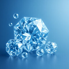 Blue Crystal Diamonds on Gradient &ndash; 3D Render, Copy Space