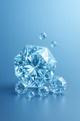 Blue Crystal Diamonds on Gradient &ndash; 3D Render, Copy Space