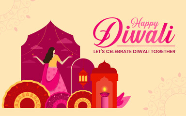 Indian festival of lights Happy Diwali, holiday Background, Diwali celebration greeting card, abstract vector illustration design.