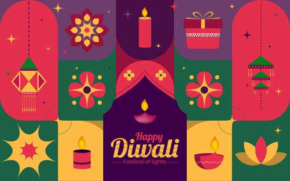 Indian festival of lights Happy Diwali, holiday Background, Diwali celebration greeting card, abstract vector illustration design.