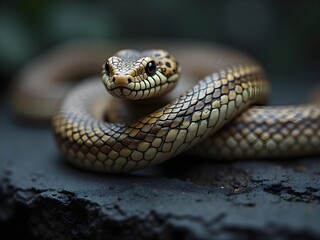 Obraz premium Alert snake resting on dark rock