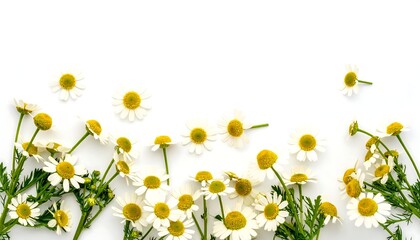 Chamomile flowers scattered on white background (1)
