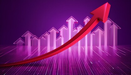 red arrow graph stock market real estate business concept on purple background