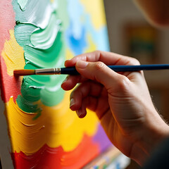 hands of artist with paintbrush