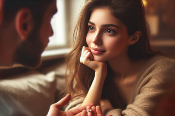 Portrait of a girl  looking lovingly at her boyfriend,
