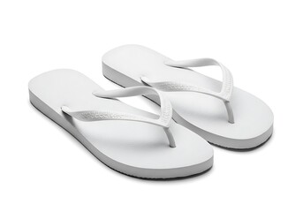 Pair of white flip flops isolated on white background for summer vacation