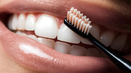 Closeup Woman Teeth Whitening With Brush