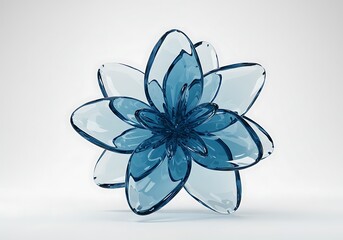 Blue glass flower isolated on white background in studio shot, 3d render