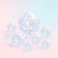Pastel Pink-Mint Diamonds &ndash; Soft 3D Render with Copy Space
