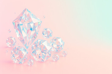 Pastel Pink-Mint Diamonds &ndash; Soft 3D Render with Copy Space