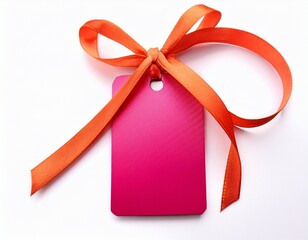 blank pink tag with orange ribbon for labeling marketing branding and gift presentation on isolated white background