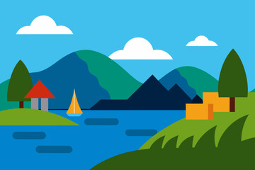 landscape with mountains and sea