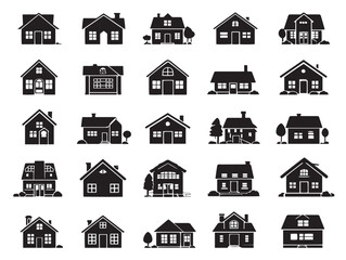 Type of houses silhouette icon vector illustration solid black symbol for architecture