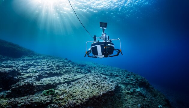 underwater exploration of a deep sea trench with a remote controlled submersible - Powered by Adobe