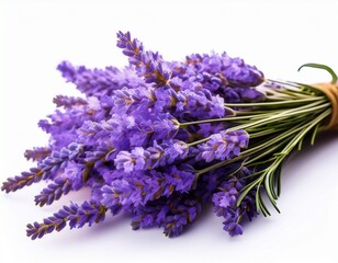 lavender flowers bunch lying horizontally with selective focus isolated cutout