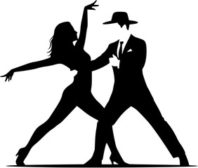 Silhouette of a Man and Woman Tango Dancing in Elegant Style