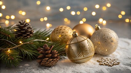 Christmas Ornaments with Golden Lights —AI GENERATED
